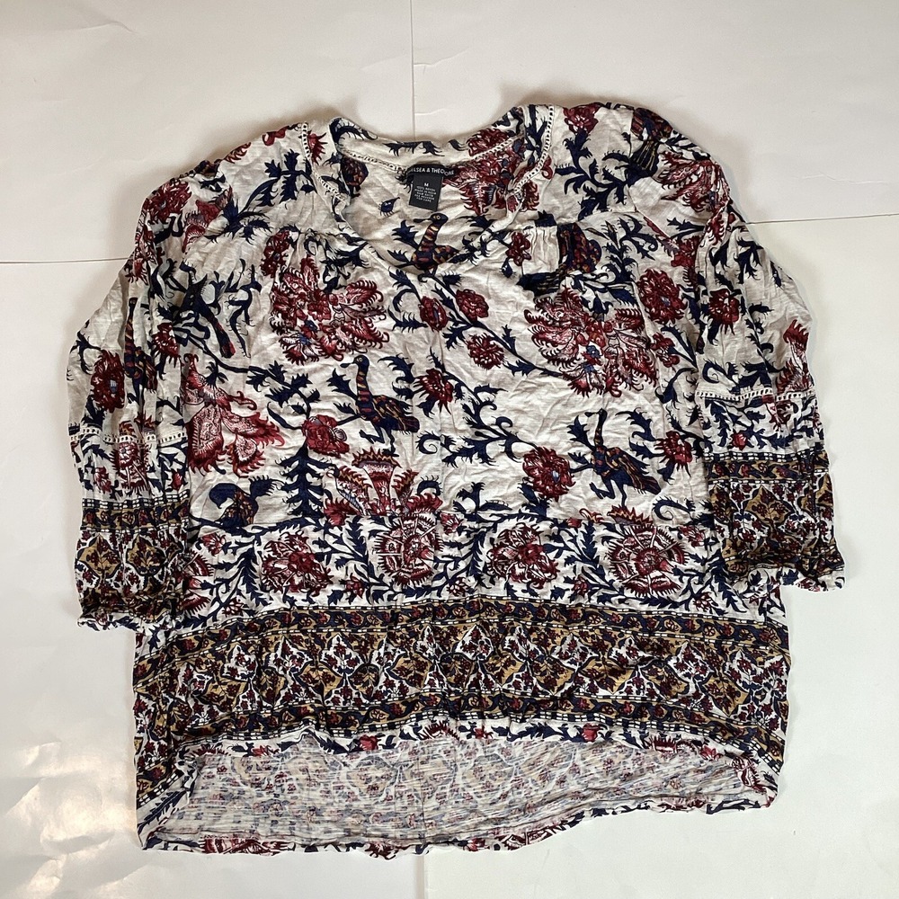 Chelsea & Theodore Womens Shirt Top Sz M Medium Long Or 3/4 Sleeve Blouse